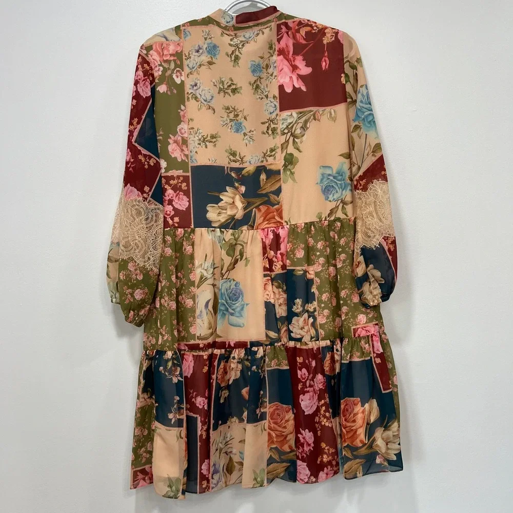Sachin & Babi Womens Dress Medium NEW Moyer Floral Patchwork Ruffle Long Sleeve - Picture 6 of 8